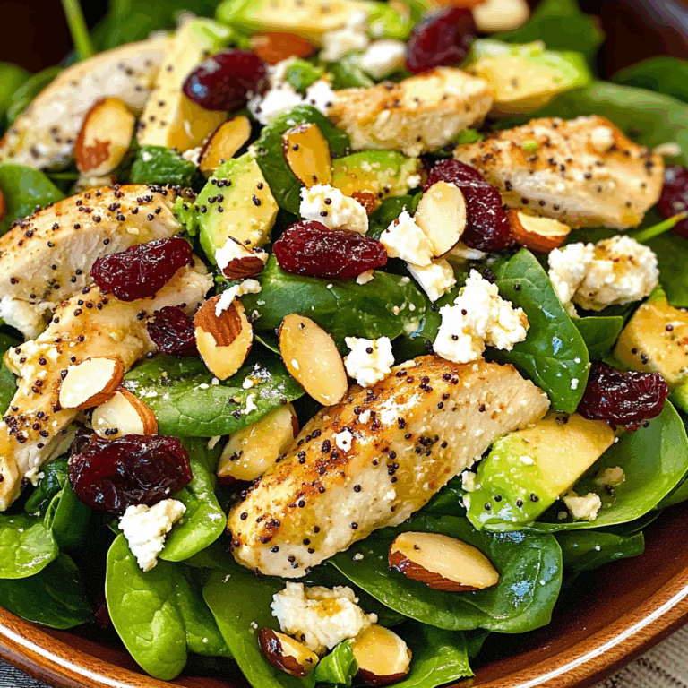 Cranberry Avocado Spinach Salad with Chicken and Orange Poppy Seed Dressing