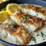 Baked Cod With Creamy Garlic Sauce & Lemon