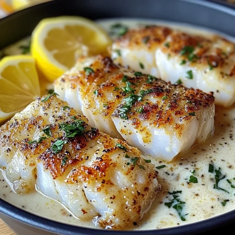 Baked Cod With Creamy Garlic Sauce & Lemon
