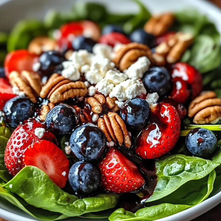 Berry Spinach Salad with Pecans, Feta, and Balsamic Glaze