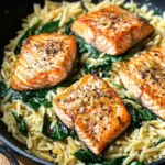 One Skillet Salmon with Lemon Orzo