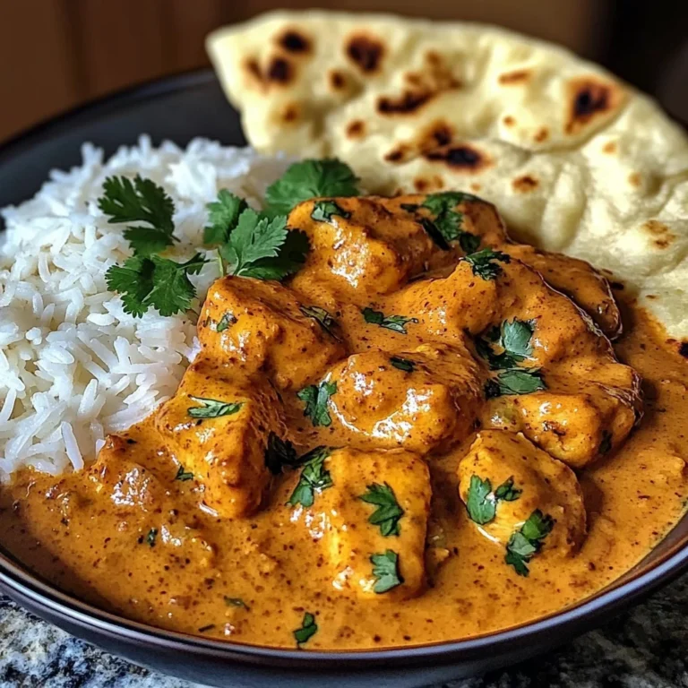 Butter Chicken with Coriander, Rice, and Naan