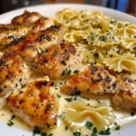 Cheesy Garlic Butter Chicken with Bowtie Pasta and Creamy Sauce