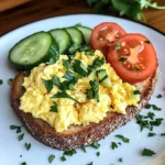 Creamy Scrambled Egg Toast with Fresh Cucumber & Tomato Slices