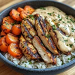 Grilled Chicken Bowl with Herbed Rice, Glazed Carrots & Creamy Sauce