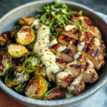 Grilled Chicken & Brussels Sprouts Bowl with Creamy Garlic-Parmesan Sauce
