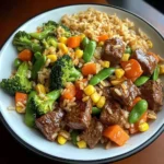 Beef Stir-Fry with Vegetables and Fried Rice