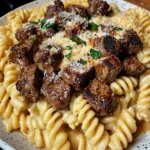 Cajun Steak Tips with Cheesy Parmesan Twisted Pasta