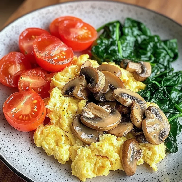 Colorful Scrambled Eggs with Mushrooms, Spinach & Tomatoes
