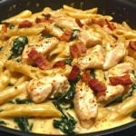 Creamy Chicken Bacon Penne with Spinach