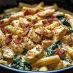 Creamy Chicken Pasta with Spinach and Bacon