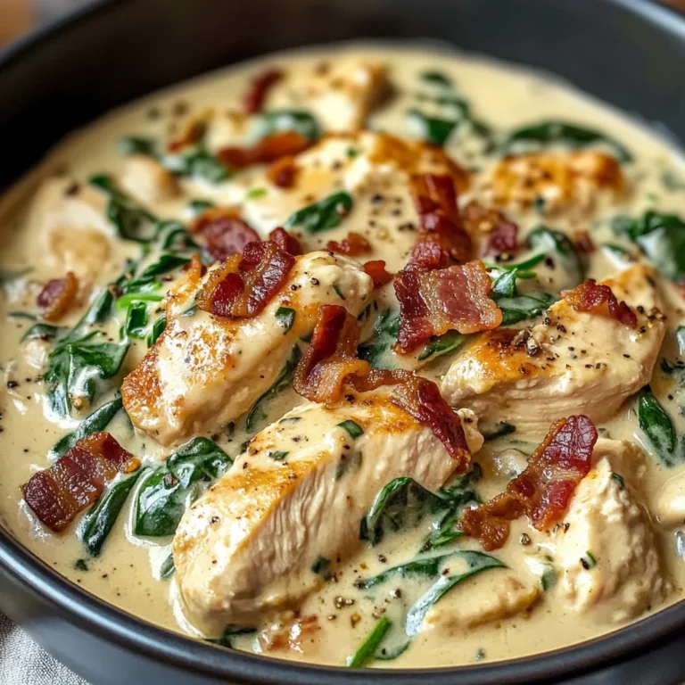 Creamy Chicken Stroganoff with Spinach and Crispy Bacon
