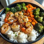 Garlic Butter Shrimp with Steamed Rice & Mixed Vegetables