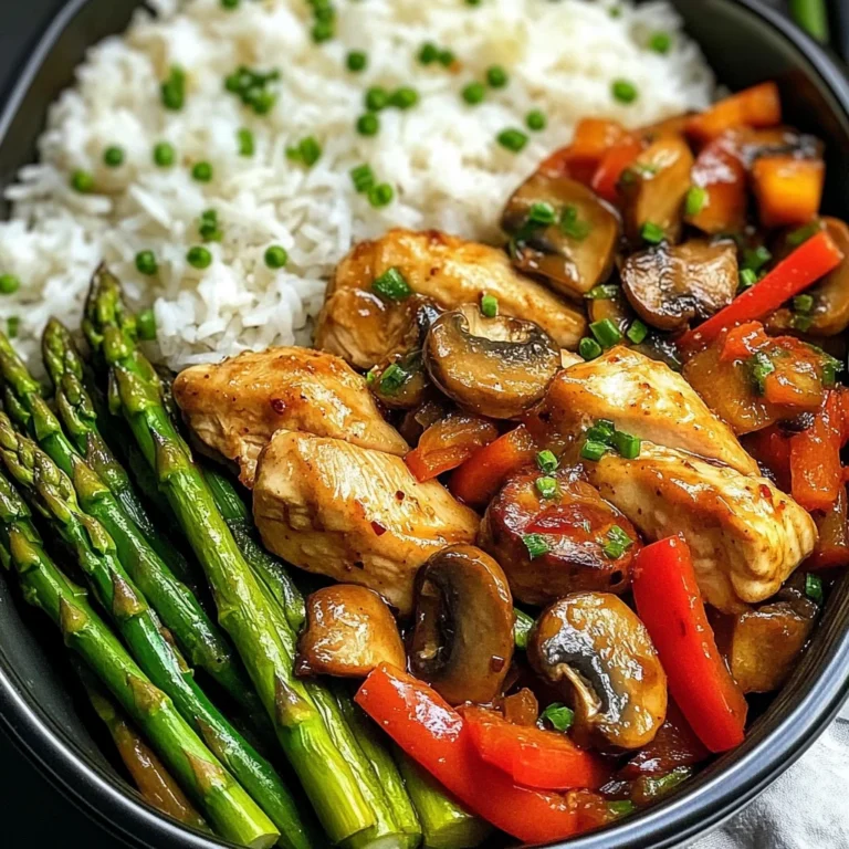 Garlic Chicken & Mushroom Stir-Fry with Asparagus & Rice