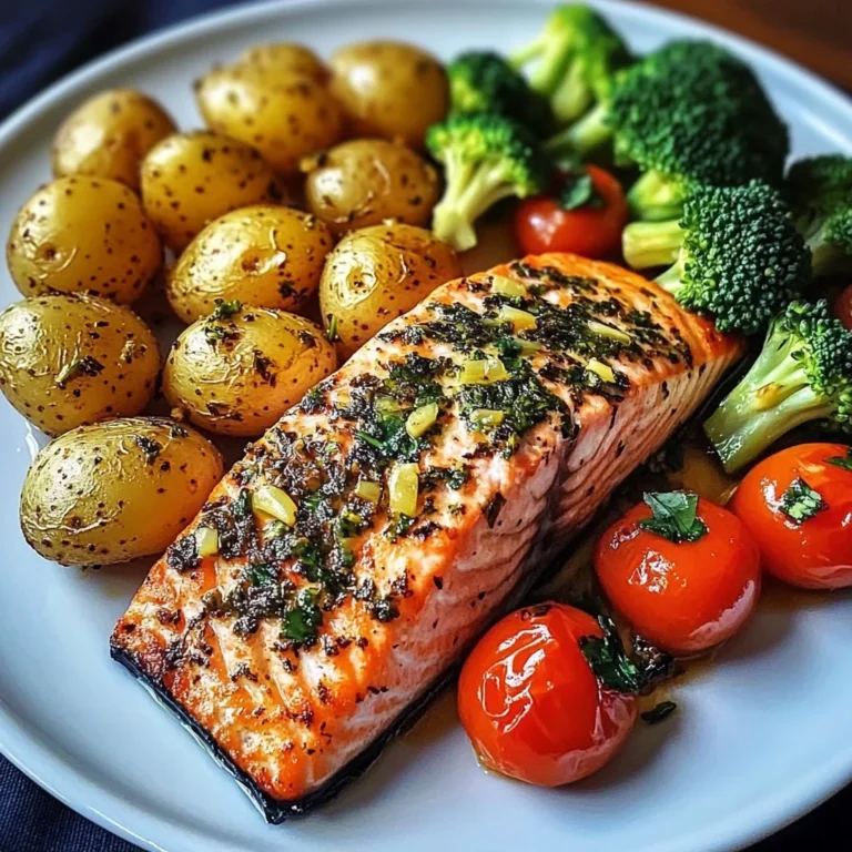 Herb-Crusted Salmon Plate with Garlic Potatoes & Veggies