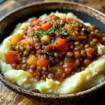 Lentil Stew Over Mashed Potatoes