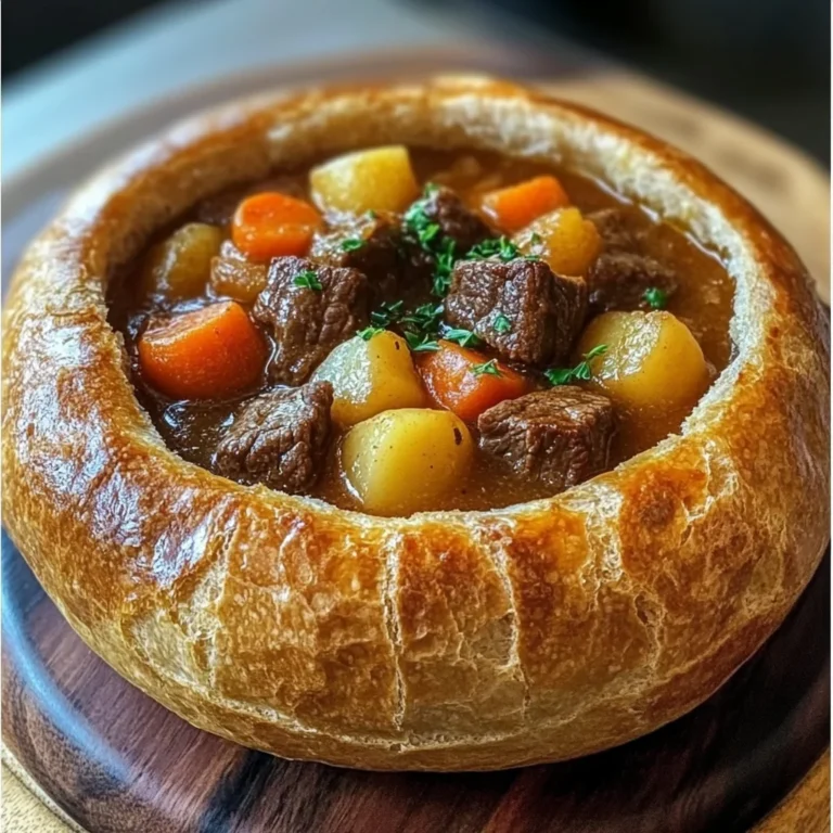 Rustic Beef Stew in Crusty Bread Bowls