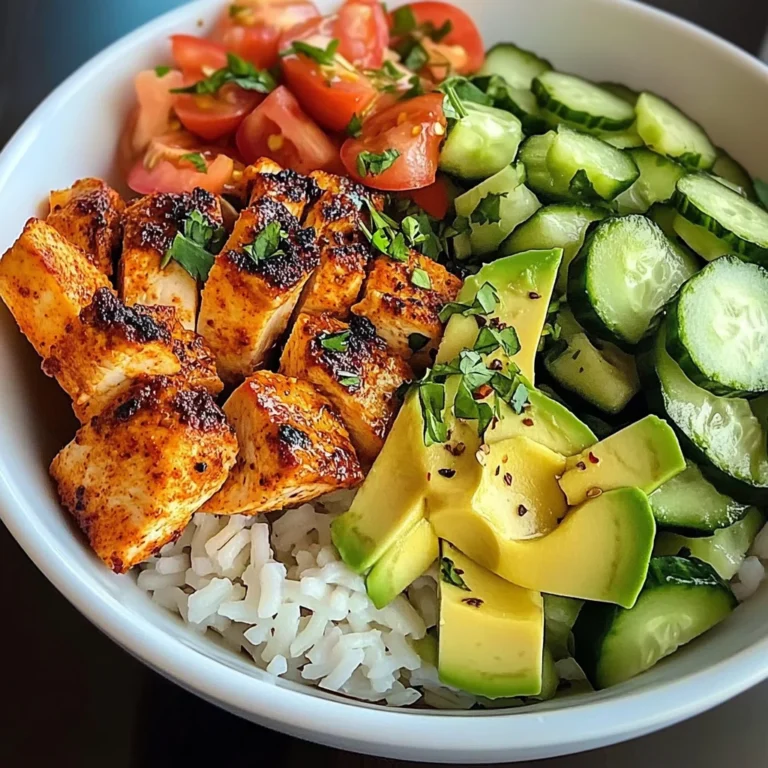 Spicy Chicken Rice Bowl with Avocado & Cucumber Salad